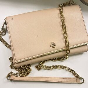 Tory Burch Cream and Gold Crossbody Bag with Elegant Chain